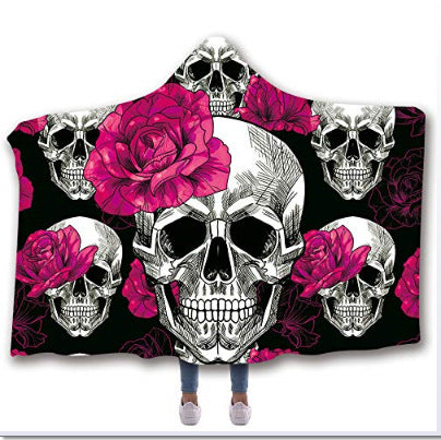 Poncho Manta con Capucha Calavera Impresión 3D Digital - Image 8