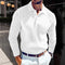 Men's Long Sleeve Polo Shirt with Lapel Collar and Buttons