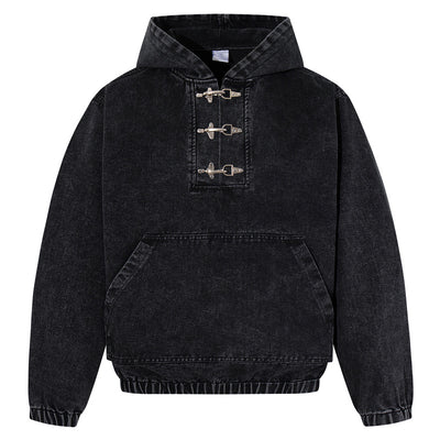 Sudadera Negra para Hombre con Lavado Desgastado y Detalles de Cierre de Langosta - Image 5