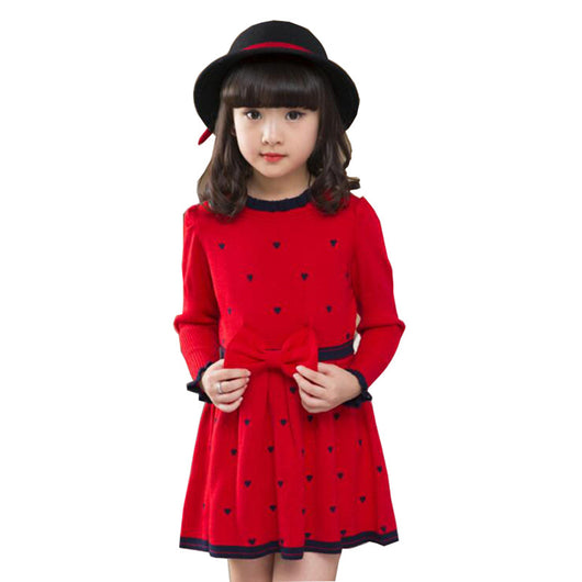 Vestido Suéter Infantil Princesa Coreana con Moño - Manga Larga Cuello Redondo - Image 2