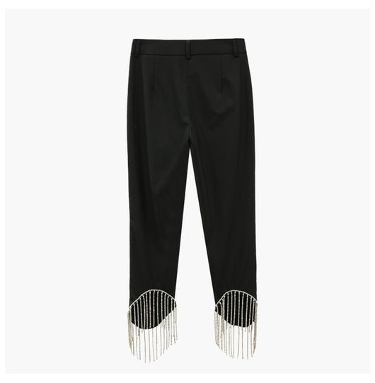 Pantalones Casuales Tipo Capri con Cadena de Diamantes y Borlas - Image 6