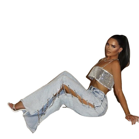 Jeans Rectos de Cintura Alta para Mujer - Diseño Holgado y Moderno - Image 4
