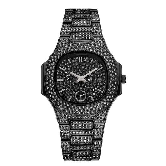 Reloj de Cuarzo para Hombre Dorado con Diamantes Completos - Lujo Hip Hop