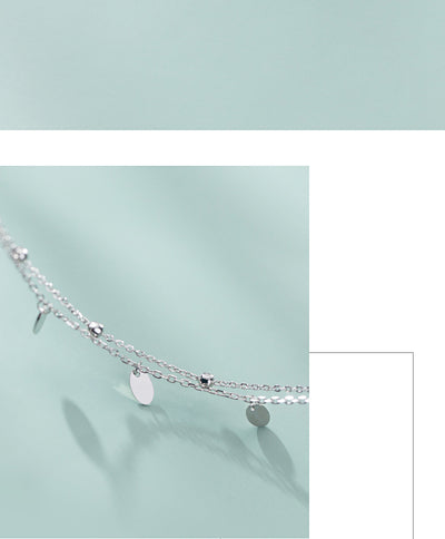 Pulsera Tobillera Plata S925 Doble Capa Diseño Minimalista Ovalada Brillante - Image 9