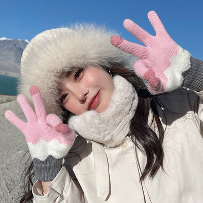 Guantes Tejidos de Invierno con Contraste de Colores y Forro Polar para Mujer - Image 44