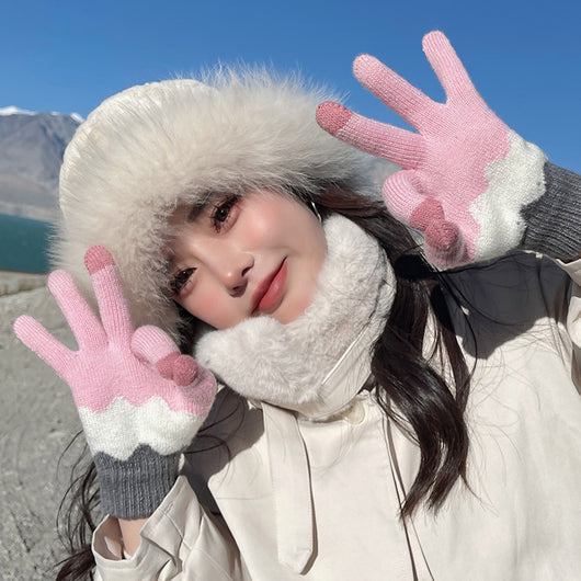 Guantes Tejidos de Invierno con Contraste de Colores y Forro Polar para Mujer - Image 44