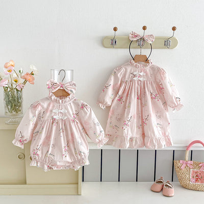 Enterizo Manga Larga para Bebé Niña Estilo Retro Tang