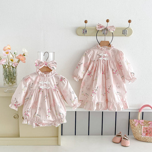 Enterizo Manga Larga para Bebé Niña Estilo Retro Tang