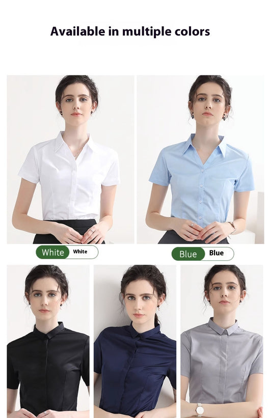 Blusa Blanca Manga Corta Cuello V para Trabajo - Image 21
