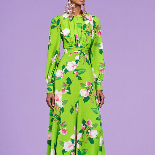 Vestido Largo Elegante con Estampado Floral Verde - Image 8