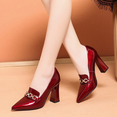 Zapatos de Tacón Grueso Punta Afilada - Cuero Versátil para Mujer - Image 15