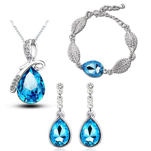 Set de Joyas Elegantes: Aretes Gota de Cristal, Collar Acacia y Pulsera - Image 3