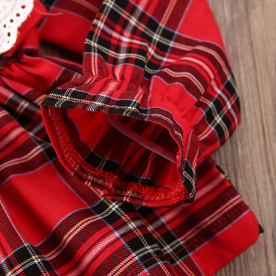 Traje Infantil Cuadros Rojos con Moño y Encaje - Image 10