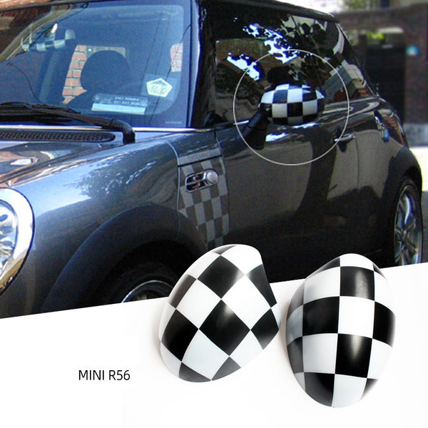 Cubre Espejos Laterales BMW Mini F56 - Diseño Cuadrícula Blanco y Negro