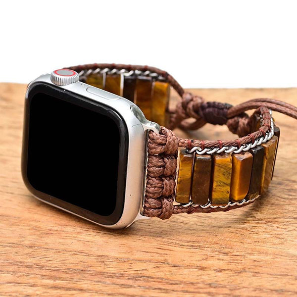 Pulsera Reloj de Moda Masculina con Piedra Ojo de Tigre - Cadena Rectangular