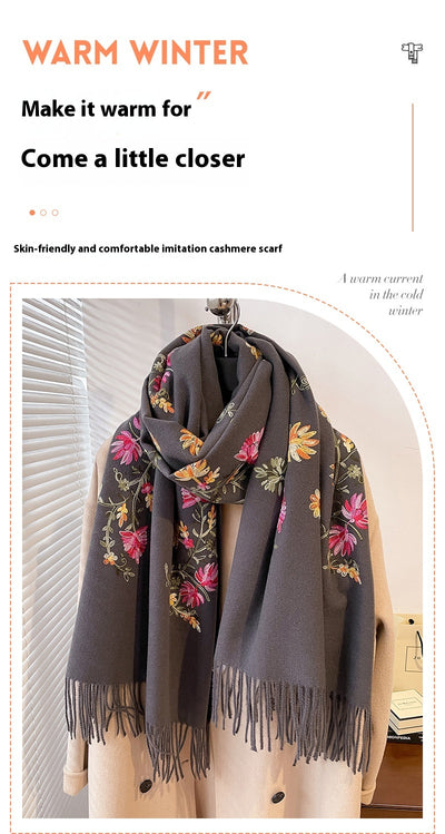 Bufanda Étnica de Invierno con Bordado Floral y Tacto de Cachemira - Image 17