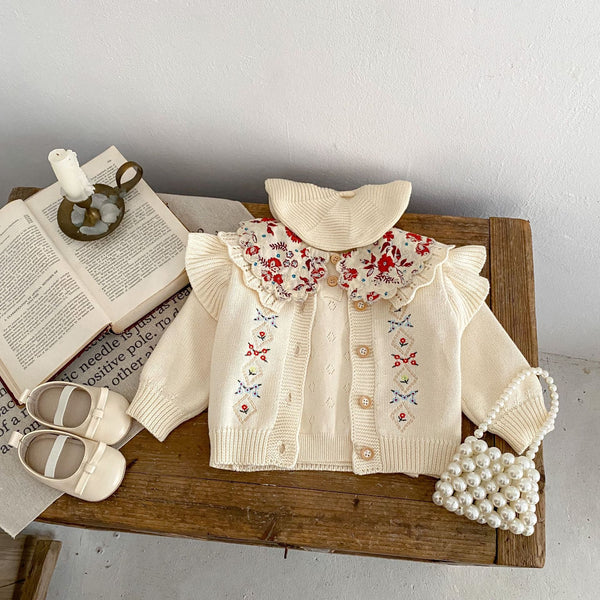 Cardigan Tejido con Bordados para Niña - Manga Larga