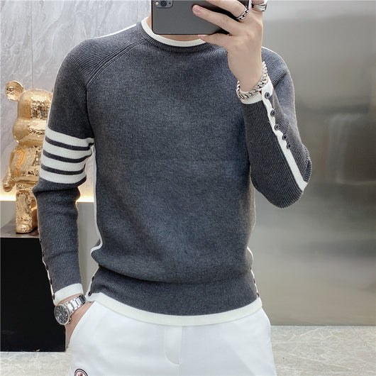 Suéter de Cuello Redondo a Rayas - Pullover Versátil para Hombre Joven - Image 31