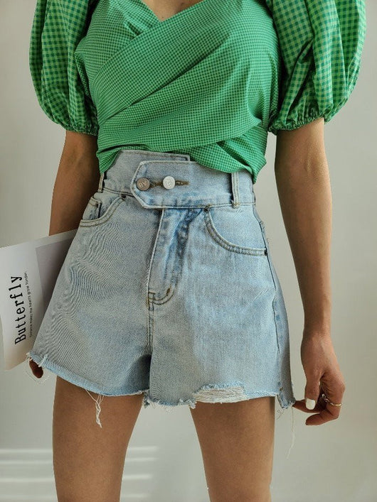 Shorts de Mezclilla Desgastados con Dos Botones - Image 9