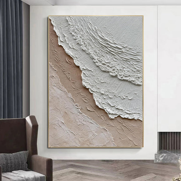 Cuadro Abstracto Olas del Océano - Pintura al Óleo Texturizada Estilo Wabi-Sabi