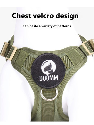 Light grey tactical dog harness made of Oxford cloth with mesh padding, adjustable straps, a top handle, and D-ring. - Image 10