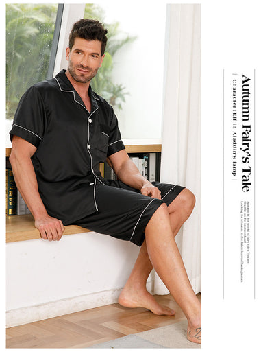 Pijama Hombre Ice Silk Cuello Polo Color Sólido - Image 7