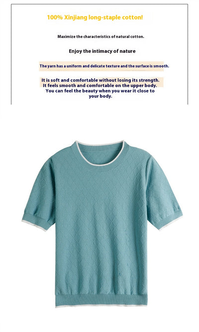 Blusa Tejida de Algodón 100% Manga Corta Suelta Efecto Reductor para Mujer - Image 9