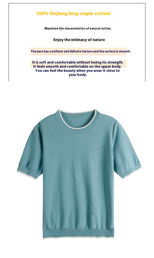 Blusa Tejida de Algodón 100% Manga Corta Suelta Efecto Reductor para Mujer - Image 9