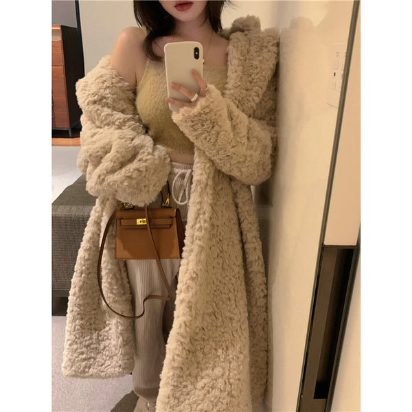 Cardigan Abrigo Grueso de Manga Larga con Forro Peludo para Otoño e Invierno