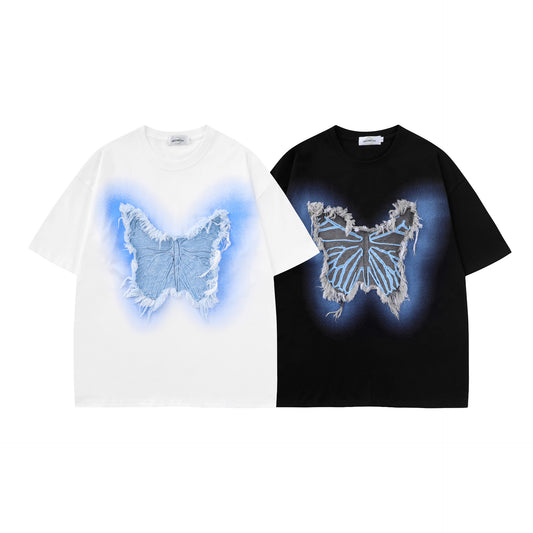 Camiseta Unisex American Street Raw con Estampado Mariposa