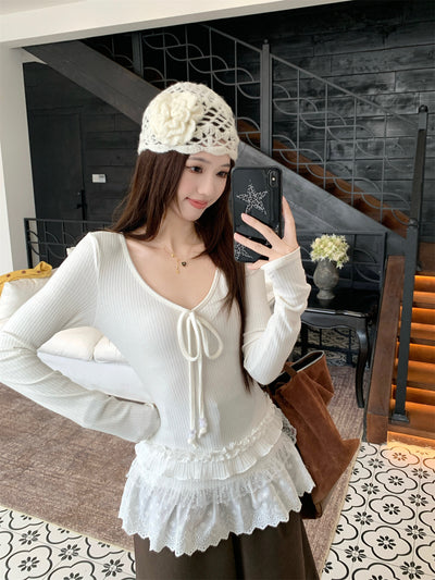 Blusa Larga Ajustada con Cuello V y Detalles Combinados para Mujer - Image 10