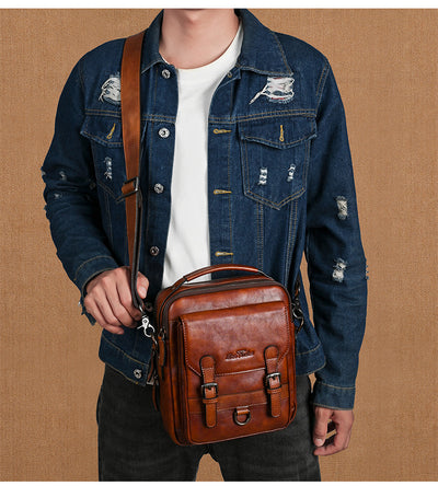 Bolsa Bandolera de Cuero Genuino Estilo Retro para Hombre - Image 14
