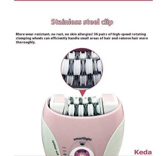 Pink and white Keda KD-216 multifunctional epilator with 36-tooth blade, LED light, and USB charging. - Image 10