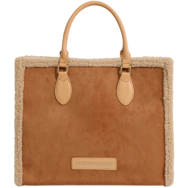 Bolso de Hombro Portátil en Lana de Cordero con Gran Capacidad - Image 3