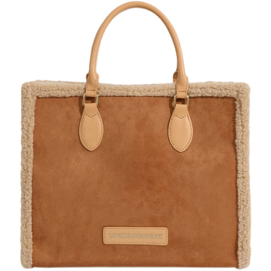 Bolso de Hombro Portátil en Lana de Cordero con Gran Capacidad - Image 3