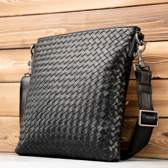 Bolso Tejido de Cuero para Hombre - Diseño Vertical Moderno