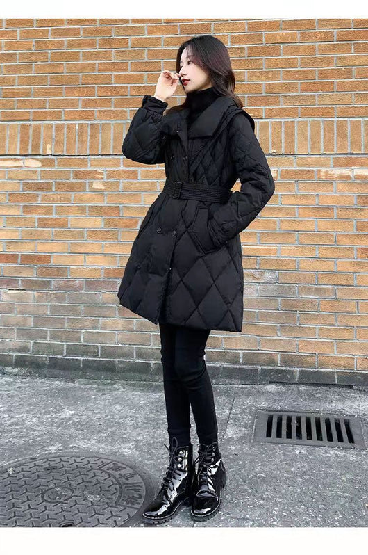 Abrigo Acolchado de Algodón Largo para Mujer - Negro - Image 10