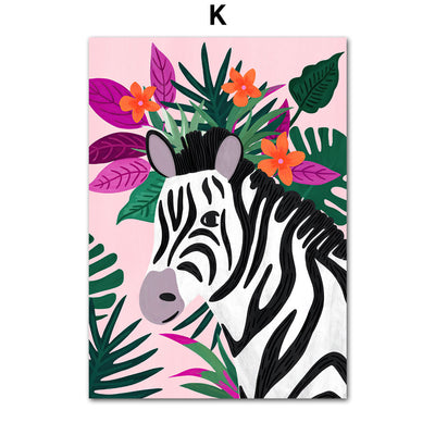 Cuadro de Lona Selva Tropical con Koala, Tigre, Leopardo y Flores - Image 3