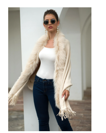 Capa Cardigan con Cuello de Piel y Flecos para Otoño e Invierno - Image 10