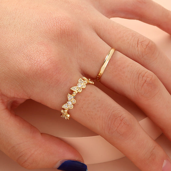 Anillo Ajustable de Latón con Mariposa de Circonia