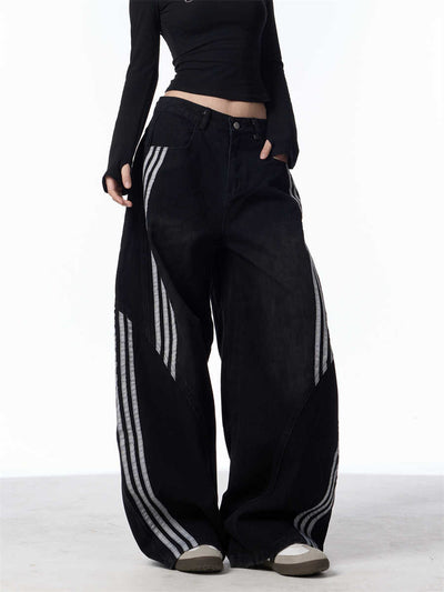 Pantalones Jeans Anchos Efecto Vintage con Costuras a Rayas para Mujer - Image 13
