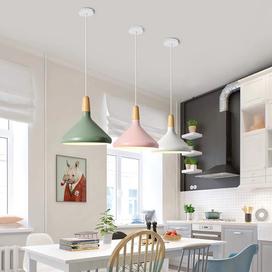 Lámpara Colgante Nórdica de Madera Sólida y Aluminio Diseño Minimalista - Image 2