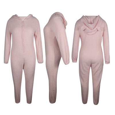 Pijama Enterizo Cálido con Capucha y Orejas - Felpa Suave de Color Liso - Image 15