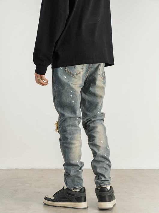 Jeans Slim Fit con Detalles de Tinta Salpicada y Parches Rotos - Image 10