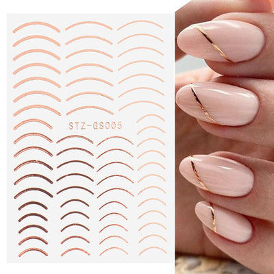 Pegatinas de Uñas Adhesivas Estilo Francés en Oro y Plata