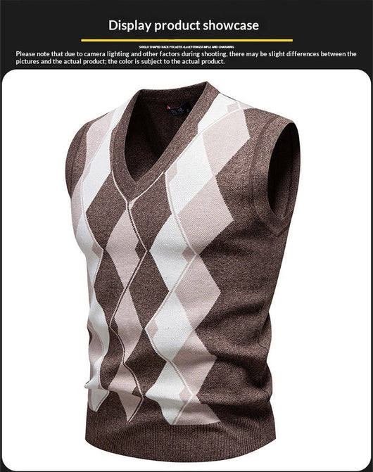 Suéter Tejido Jacquard para Hombre - Chaleco Cuello V - Image 23