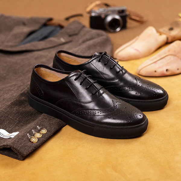 Zapatos de Verano para Hombre en Cuero Bovino con Tallado Broch Transpirable