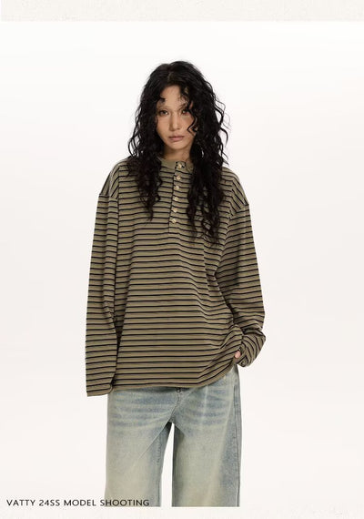 Blusa Casual de Algodón a Rayas con Manga Larga Suelta - Image 12