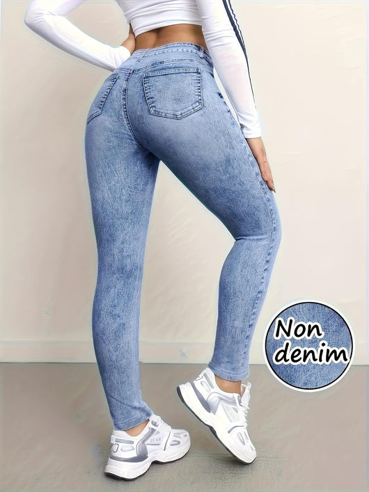 Leggings Deportivos Estampado Denim Falso - Image 8