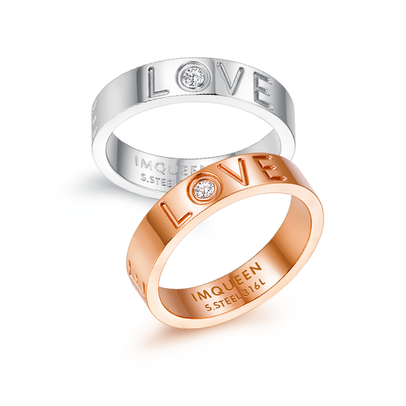 Anillo de Pareja LOVE en Acero Titanio - Regalo de Boda Minimalista